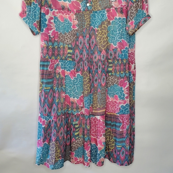 Figueroa & Flower Tiered Floral Maxi Dress Size 2X Slip Dress Lining Puff Sleeve - Picture 6 of 15
